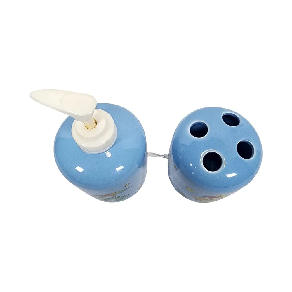 Vintage Care Bears Ceramic Soap Dispenser and Toothbrush Holder Set Blue TCFC